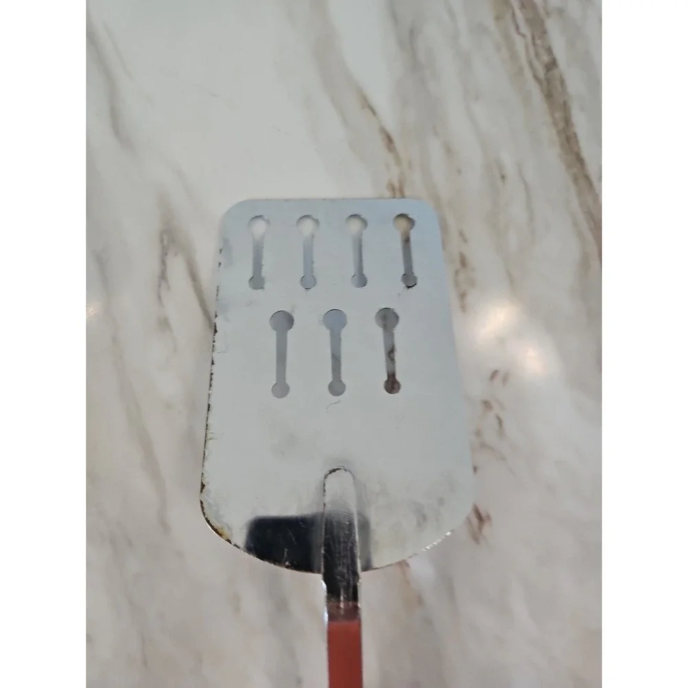 Vintage Ekco Black Short Handled Metal Slotted Spatula Flipper Made In USA